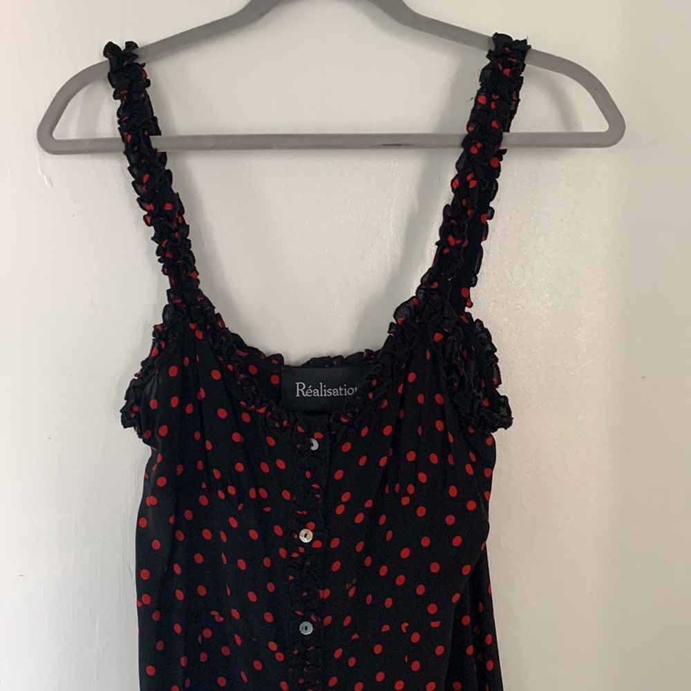 Realization Par button front sleeveless polka dot midi dress size M